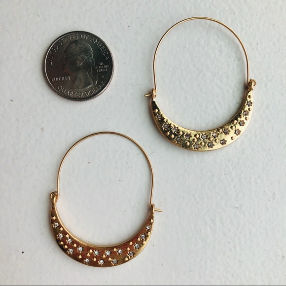 Anthro Crescent Moon Embellished Hoops - Picture 3 of 3